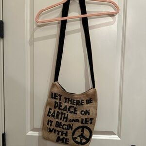 Boho Black and Tan Peace Message Shoulder Bag